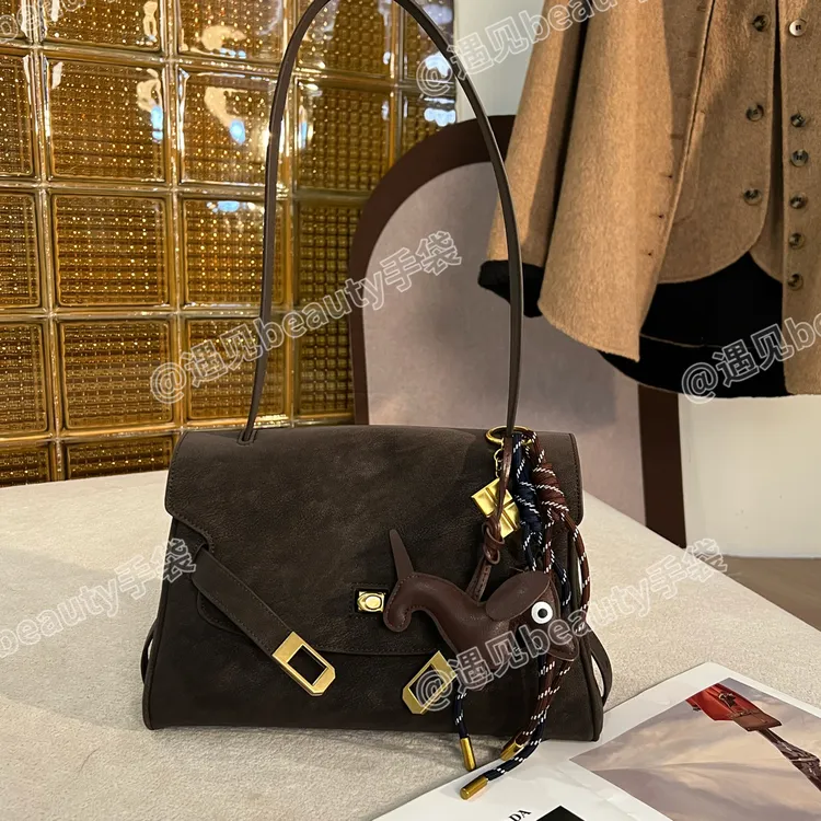 （复古骑士包）新款复古复古擦色做旧真皮凯莉包锁扣高级单肩斜挎包