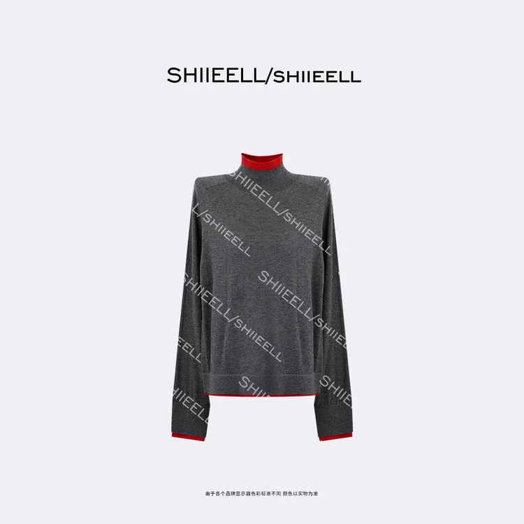 SHIIEELL【拼色美学】撞色绵羊毛混纺叠穿感可机洗高领毛衫Z7390
