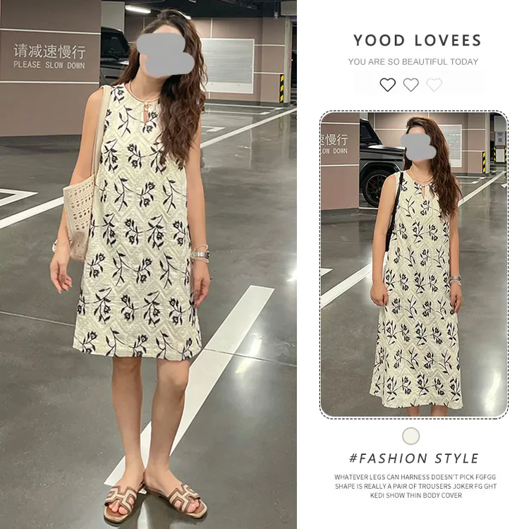 法式刺绣无袖连衣裙女夏季2025新款今年流行爆款独特超好看a字裙