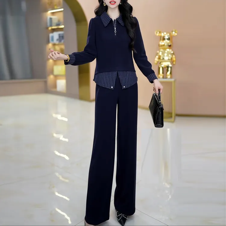 2025春秋新款时尚气质修身显瘦两件套女士收腰显瘦中年妈妈装套裤