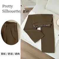 Pretty Silhouette/若纤秋款上新显瘦牛仔裤女【榆木棕】窄版阔腿裤