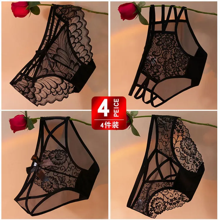 时尚纯欲镂空火辣蕾丝内裤女款新款透气舒适女士无痕低腰三角短裤