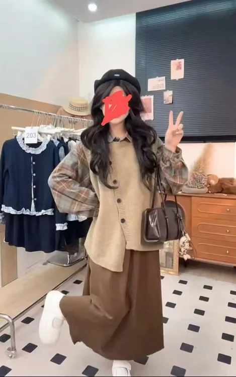 大码复古上衣马甲半身裙三件套88151