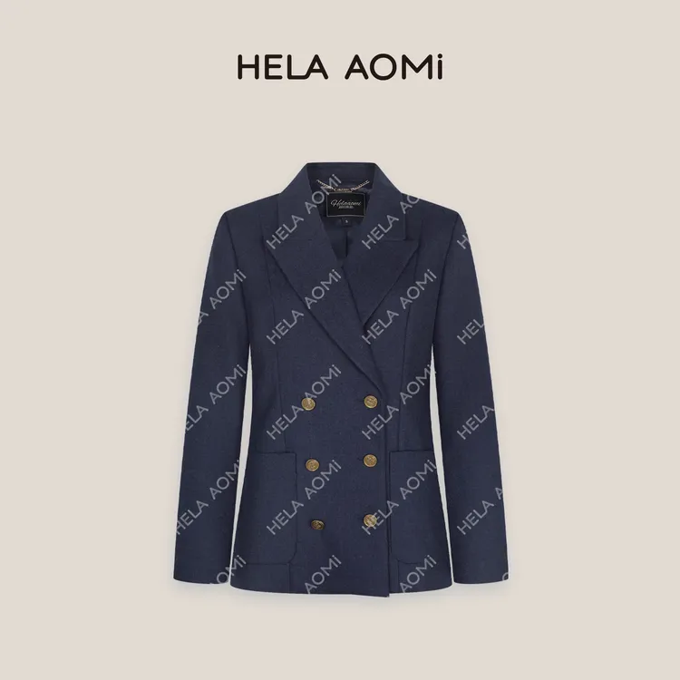 HELA AOMI“奢牌原厂”绵羊毛100%绒感高支短外套极简风双排扣西装