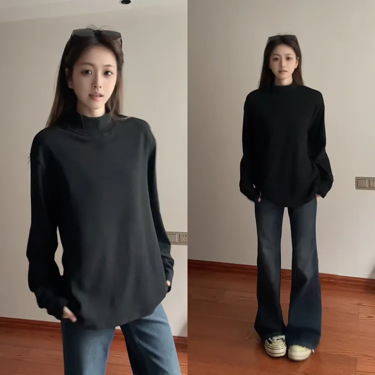 锁温半高领德绒T恤男女冬季加绒加厚保暖防寒打底衫内搭秋衣上衣