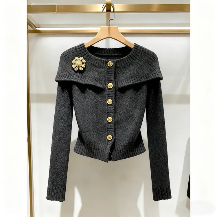 灰色斗篷针织上衣女秋冬季高端巨好看独特漂亮气质小香风毛衣外套