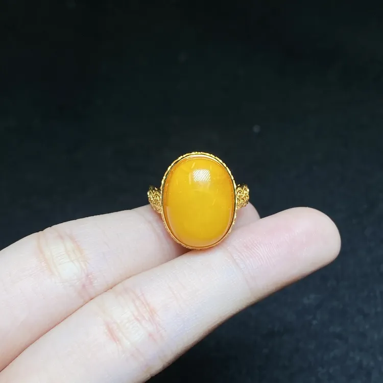 【小北严选】s925银蜜蜡戒指31-17H03X912【多样性发一件】约11*15mm
