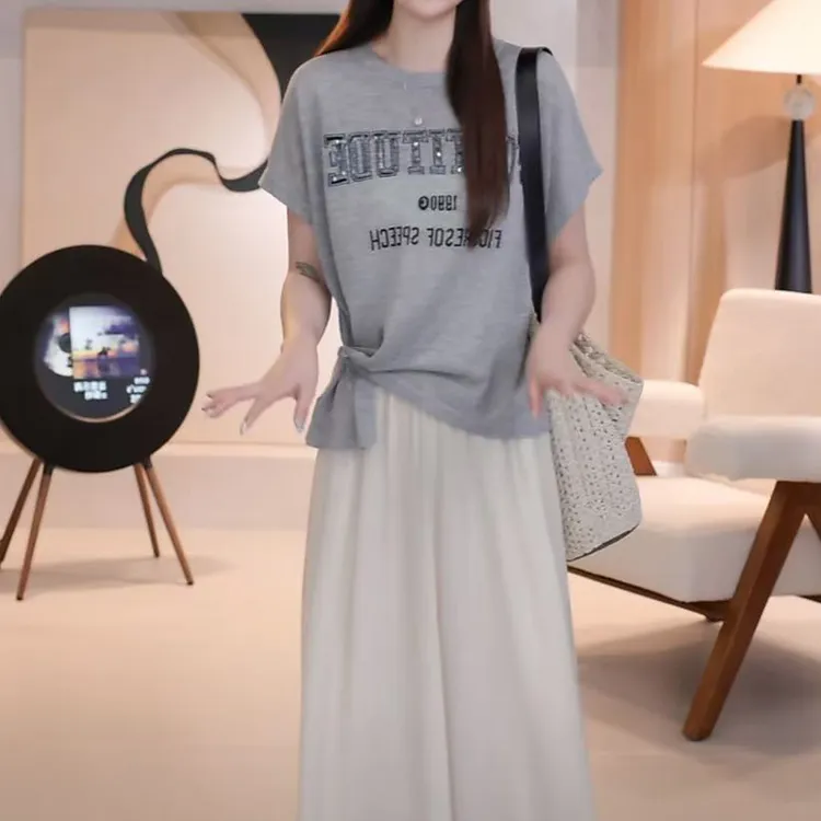 2025设计感小众宽松夏季套头开叉亮片字母短袖