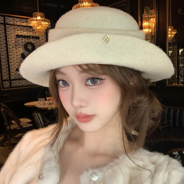 法式赫本风毛呢优雅礼帽女千金名媛风大头围显脸小复古渔夫帽子潮
