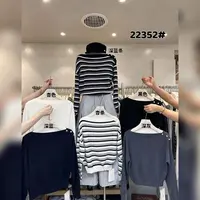 VI@22352 韩系气质斜肩两穿条纹带扣设计针织衫（衣长52）8-17