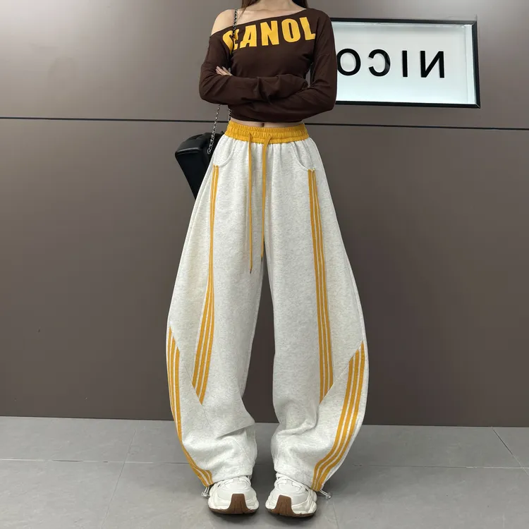 2025年原创新款设计腰头拼色设计韩系拼条裤男女同款休闲裤7922