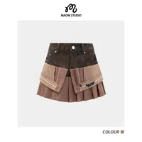 毛妮LADIEST【撞色巴黎】假两件拼接小众设计显瘦半身裙L2391