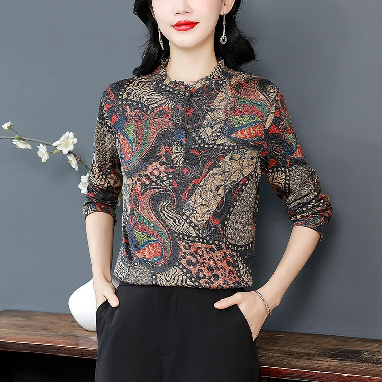 印花显瘦秋季百搭中年洋气宽松气质打底衫女款爆款2025新款上衣