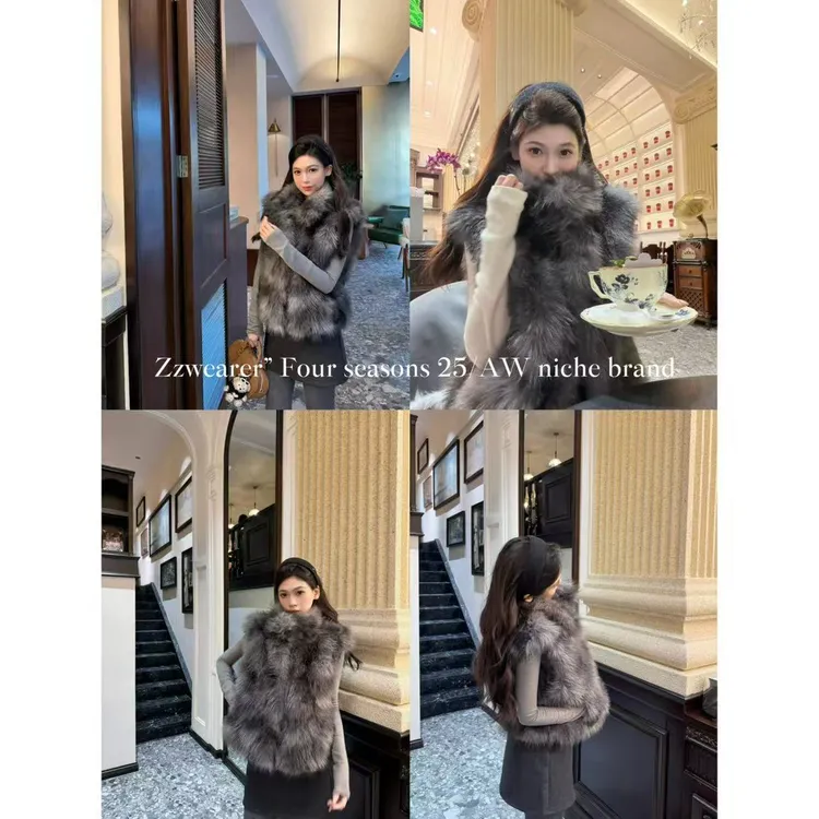 Zzwearer”25/AW“日出大道”韩女云朵马甲以假乱真仿狐狸毛马甲