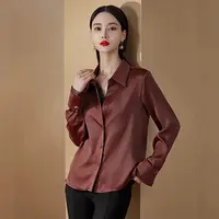 【HX537】2025春秋新款设计感女休闲百搭OL风宽松长袖醋酸通勤衬衣