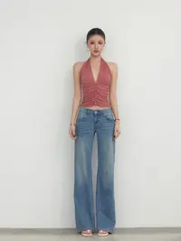 不冷BULENG低腰直筒显瘦牛仔长裤女
