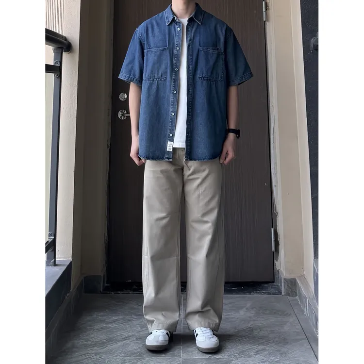 男生春夏痞帅个性 cleanfit 小众清爽不油腻 T恤短袖牛仔裤套装56