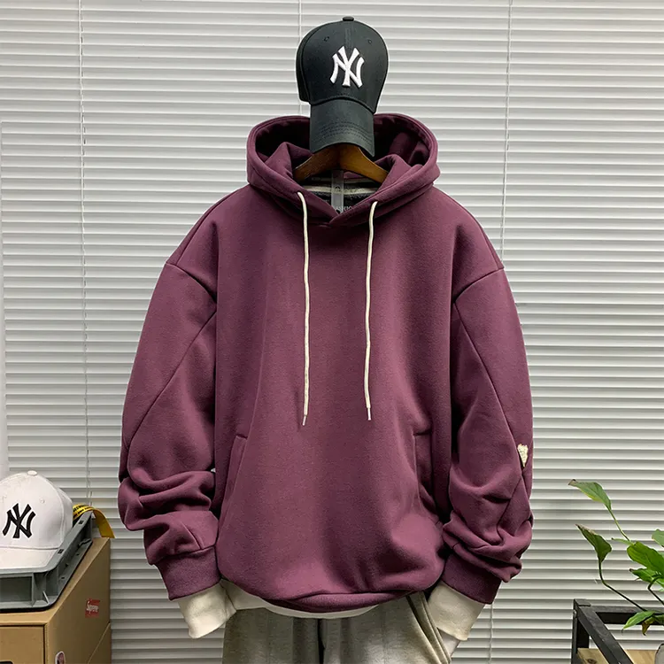 2025秋冬新款连帽重磅纯色卫衣外套男士休闲宽松潮牌加绒保暖帽衫