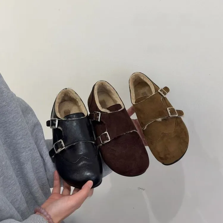 平底搭扣加绒勃肯鞋女2025秋冬季新款毛毛鞋保暖棉鞋单鞋软底女鞋