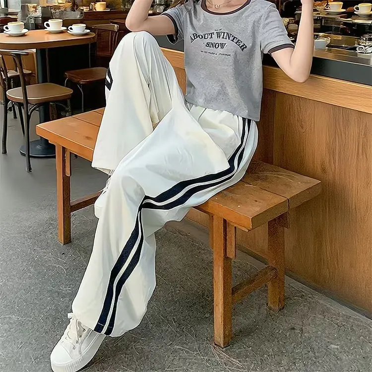 【现货+运费险】夏季美式复古侧边条纹速干阔腿休闲百搭拖地长裤