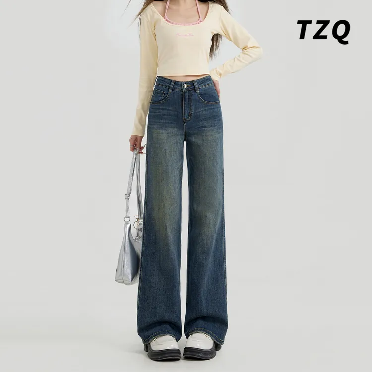 复古高街百搭宽松垂感阔腿牛仔裤女2025秋冬季显瘦长裤 TZQ102009