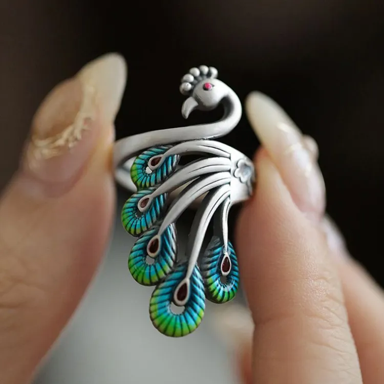 925银戒指 【凤凰戒指】国风轻奢凤凰戒指指环礼物精致圈戒