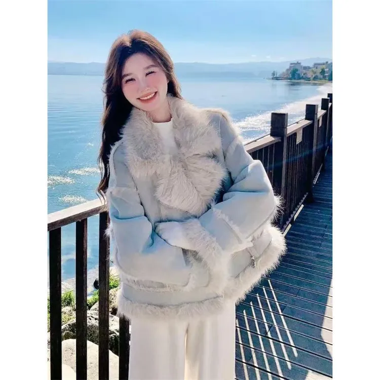 雪国秘境  秋冬毛绒小香风加厚洋气时尚百搭型长袖外套短款88018