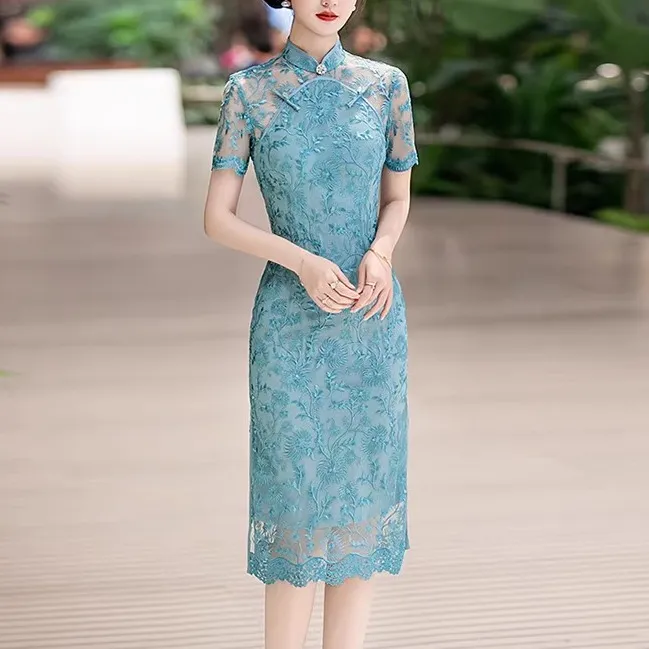 夏装喜婆婆婚宴装2025新款夏季高贵洋气蕾丝旗袍妈妈礼服平时可穿