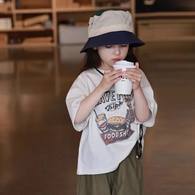 纯棉大童装韩版白t恤女童网红洋气短袖儿童上衣女孩2025夏装新款