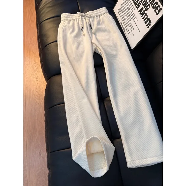 美式复古保暖羊羔绒裤子男款冬季灯芯绒直筒卫裤宽松加厚休闲长裤