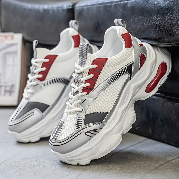 老爹鞋秋季新款男士低帮透气防滑厚底增高老爹鞋青少年运动网面鞋