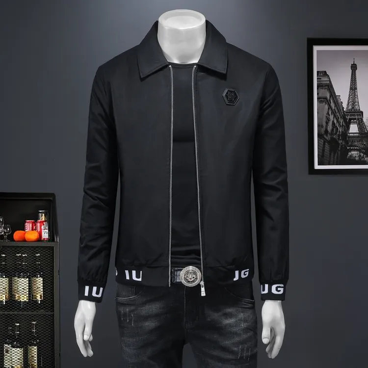 男士欧洲站秋季新款纯色翻领休闲百搭时尚潮流男装夹克春秋外套