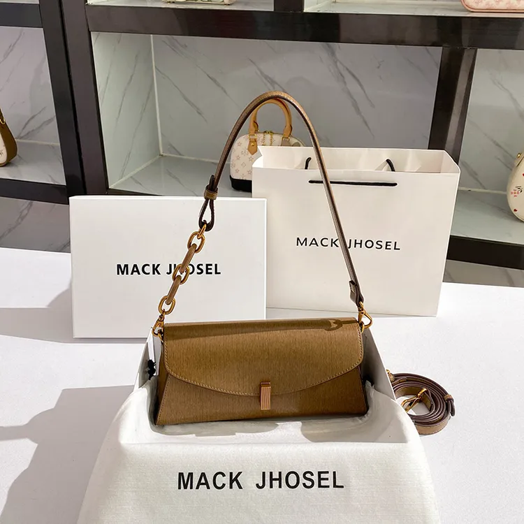 MACK JHOSEL复古链条法棍包2025单肩斜挎包女士轻奢包包腋下包