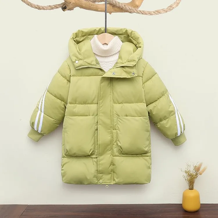 男孩女孩洋气连帽中大童图案中长款通用加厚适用性别童装棉服棉袄