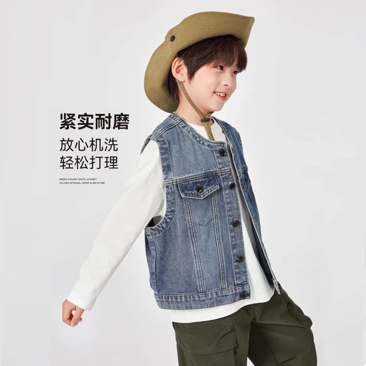 男童牛仔马甲春装简约时尚潮酷百搭机洗儿童背心宽松中大童25新款