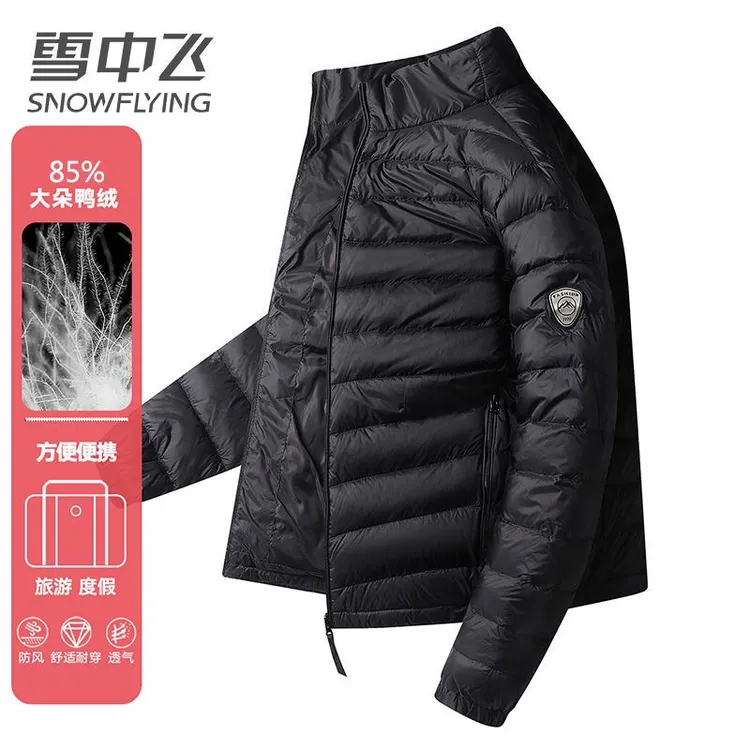 雪中飞2025羽绒服男短款立领柔软舒适抗皱防寒轻薄男士羽绒服