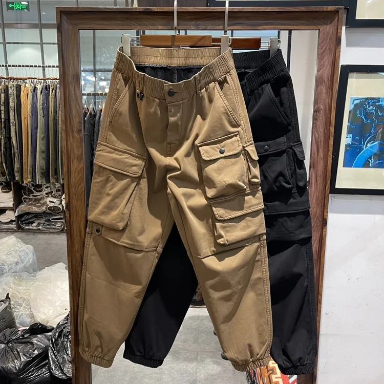 美式重磅复古宽松机能多口袋工装裤男冬季加绒加厚保暖休闲束脚裤