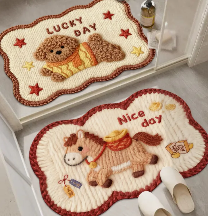 (拍一发二)毛线感幸运小马泰迪熊硅藻泥入户门卫生间卫浴防滑地垫