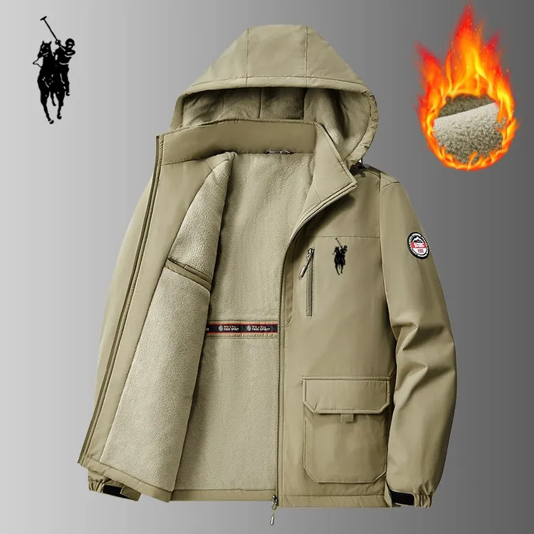 阆爵保罗加绒加厚冲锋衣棉服防风夹克外套多口袋秋冬季大码工装男