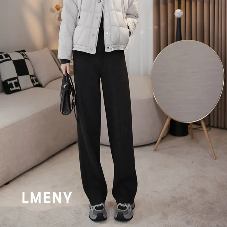 LMENY“暖感裤”绵羊毛莱赛尔加绒三片裁收省插袋显瘦直筒裤25DK012