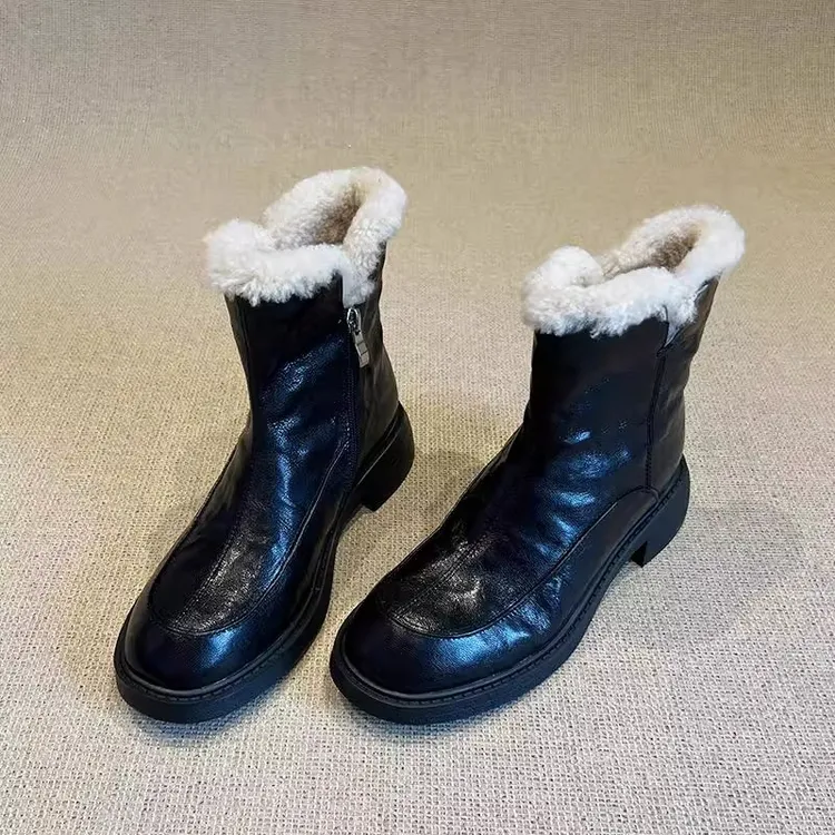 真皮复古厚底圆头雪地靴女2025年冬季新款加绒棉鞋保暖毛毛鞋短靴