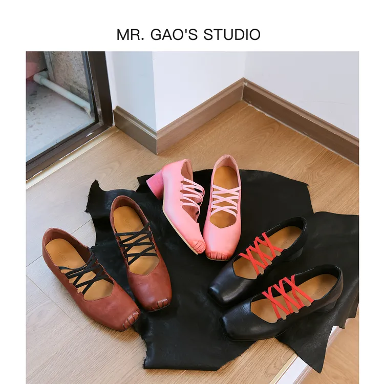 MR.GAO/高老板轻奢猪鼻孔时尚芭蕾舞鞋百搭玛丽珍时尚交叉带女鞋
