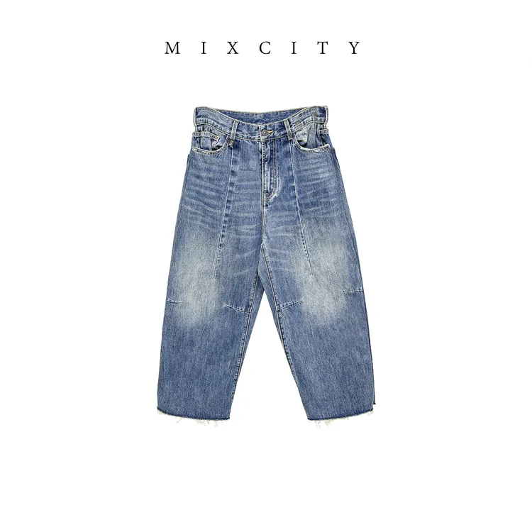 【MIXCITY亚楠家】解构裤◆立裁显瘦洗水毛边牛仔裤9428