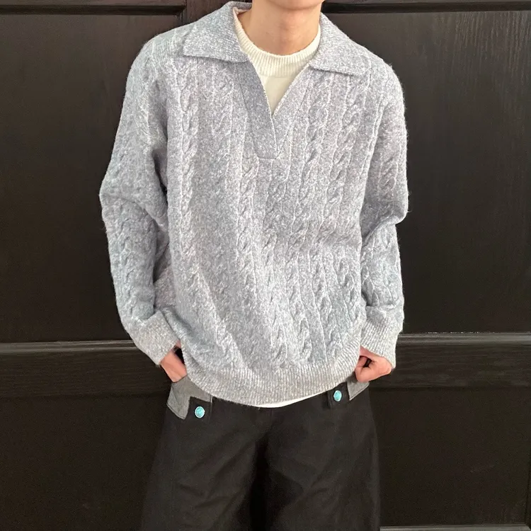 A+假两件毛衣男休闲男款长袖加厚潮流情侣百搭宽松针织衫秋冬套头