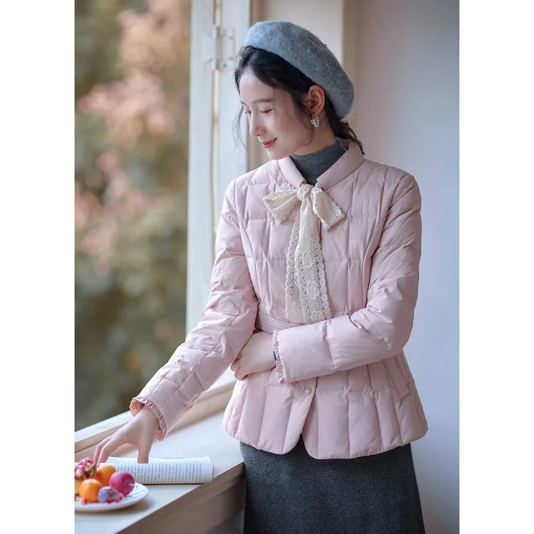 红念粉色羽绒服女短款小个子2025冬季气质外套修身不臃肿羽绒服女