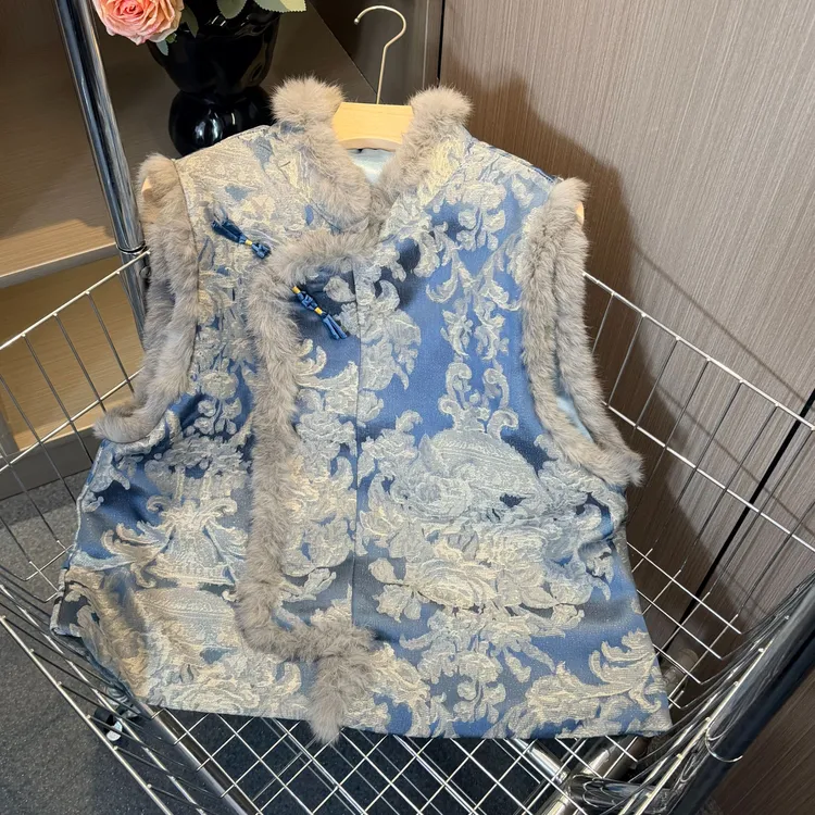 【青花瓷兔毛马甲】冬季加棉加厚新中式复古时尚女士马甲