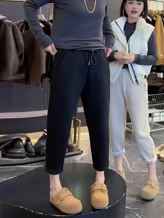 百搭黑色窄版哈伦裤2025秋季新款高腰显瘦直筒休闲老爹裤大码女装