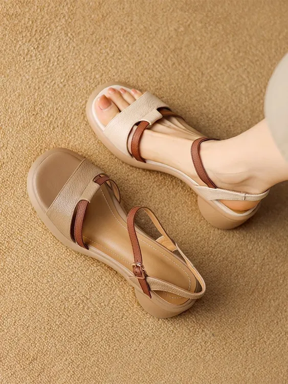 网红厚底坡跟一字带凉鞋女2025新款夏季软底粗跟上班拖鞋女鞋外穿