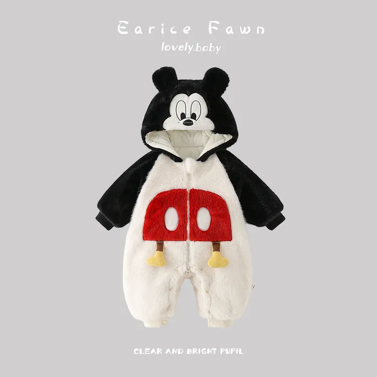 YM婴儿加厚加绒连体衣雪服冬装衣服新生外出爬爬服男女宝宝夹棉哈