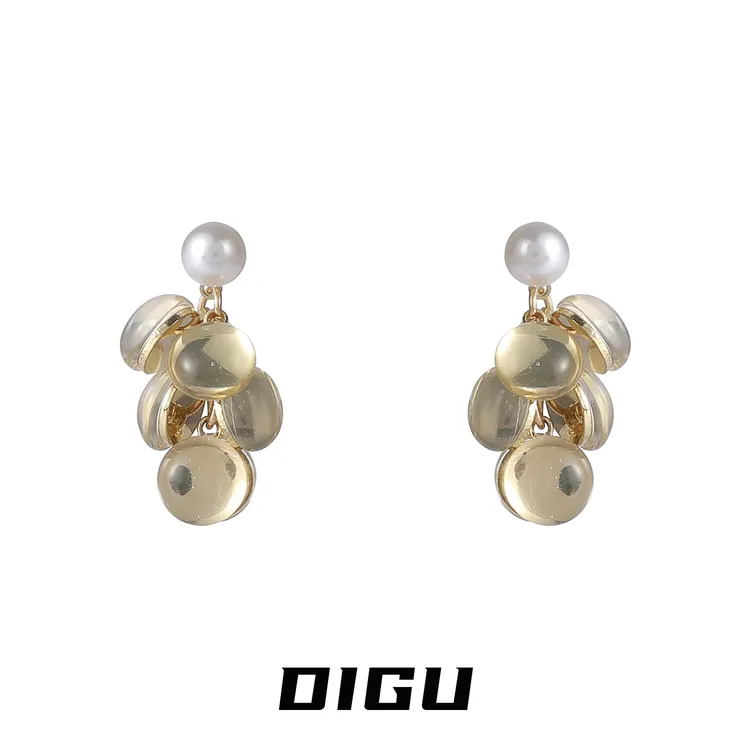 嘀咕家 铜合金亚克力耳饰 精致葡萄串珠耳环女法式小吊坠耳钉耳饰